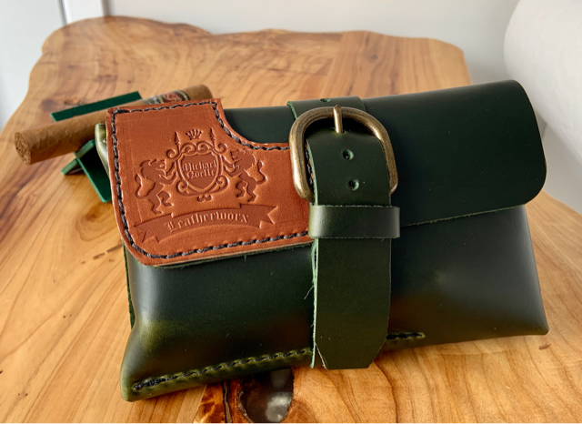 Michael Noelle Leather Cigar Pouch (Green and Tan) approx. U.S. $175